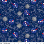 Outer Space by Nasa Moon Boots Navy Fabric , Riley Blake