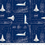 Outer Space by Nasa Rocket Math Navy Fabric , Riley Blake