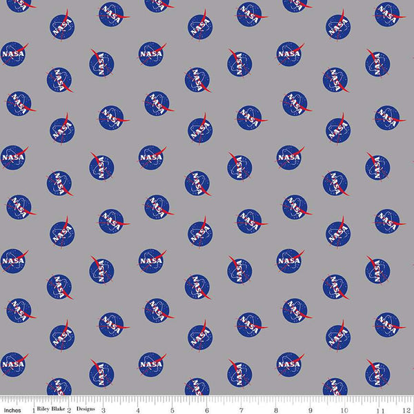 Outer Space by Nasa Logo Toss Gray Fabric , Riley Blake