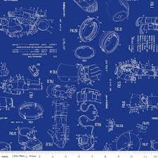 Outer Space by Nasa Spacesuit Patent Blue Fabric , Riley Blake