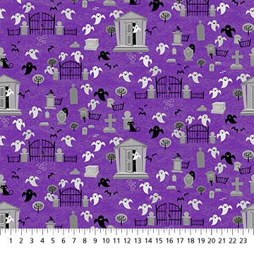Ghosts Ghoultown Greetings Fabric Purple, Northcott