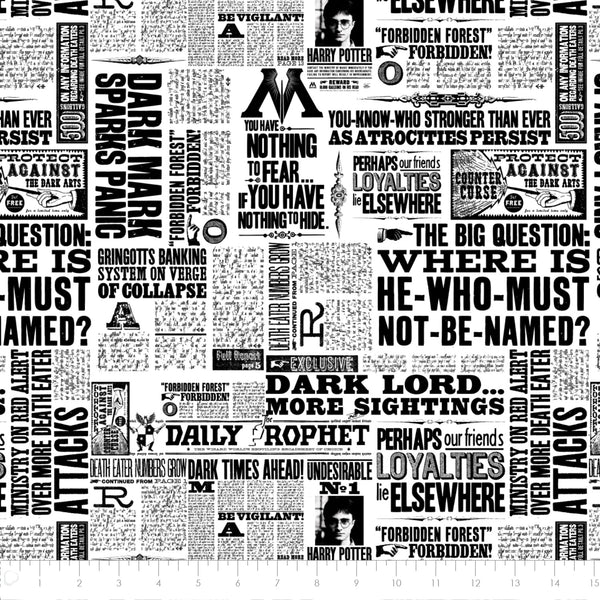 Harry Potter Newspaper Newsprint Fabric, Camelot