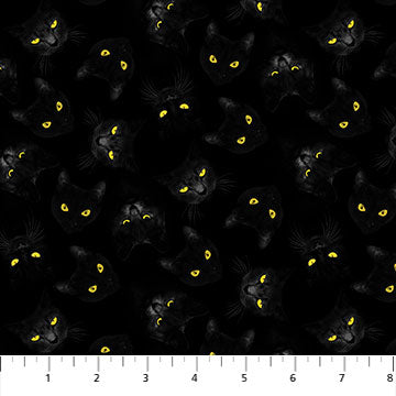 Cats Eyes Black Cat Capers Fabric, Northcott