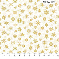 Shimmer Frost Small Snowflake White Gold Fabric, Northcott