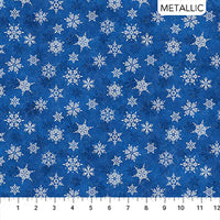 Shimmer Frost Small Snowflake Light Blue Silver Fabric, Northcott