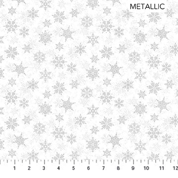 Shimmer Frost Small Snowflake White Silver Fabric, Northcott