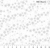 Shimmer Frost Blowin Snowflake White Silver Fabric, Northcott