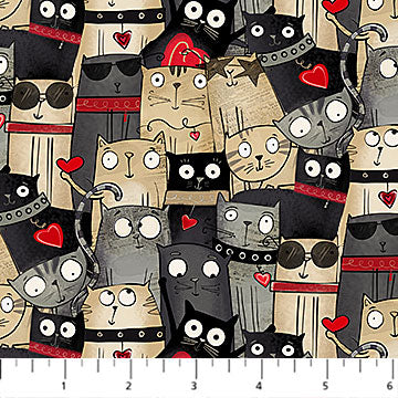 No Ordinary Cats Packed Cats Fabric, Northcott