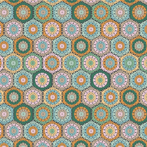 Not Your Granny's Squares Flower Hexagons Fabric, Camelot