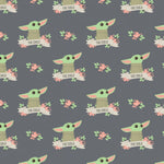 Child Baby Yoda Grogu Floral Banner Fabric, Camelot
